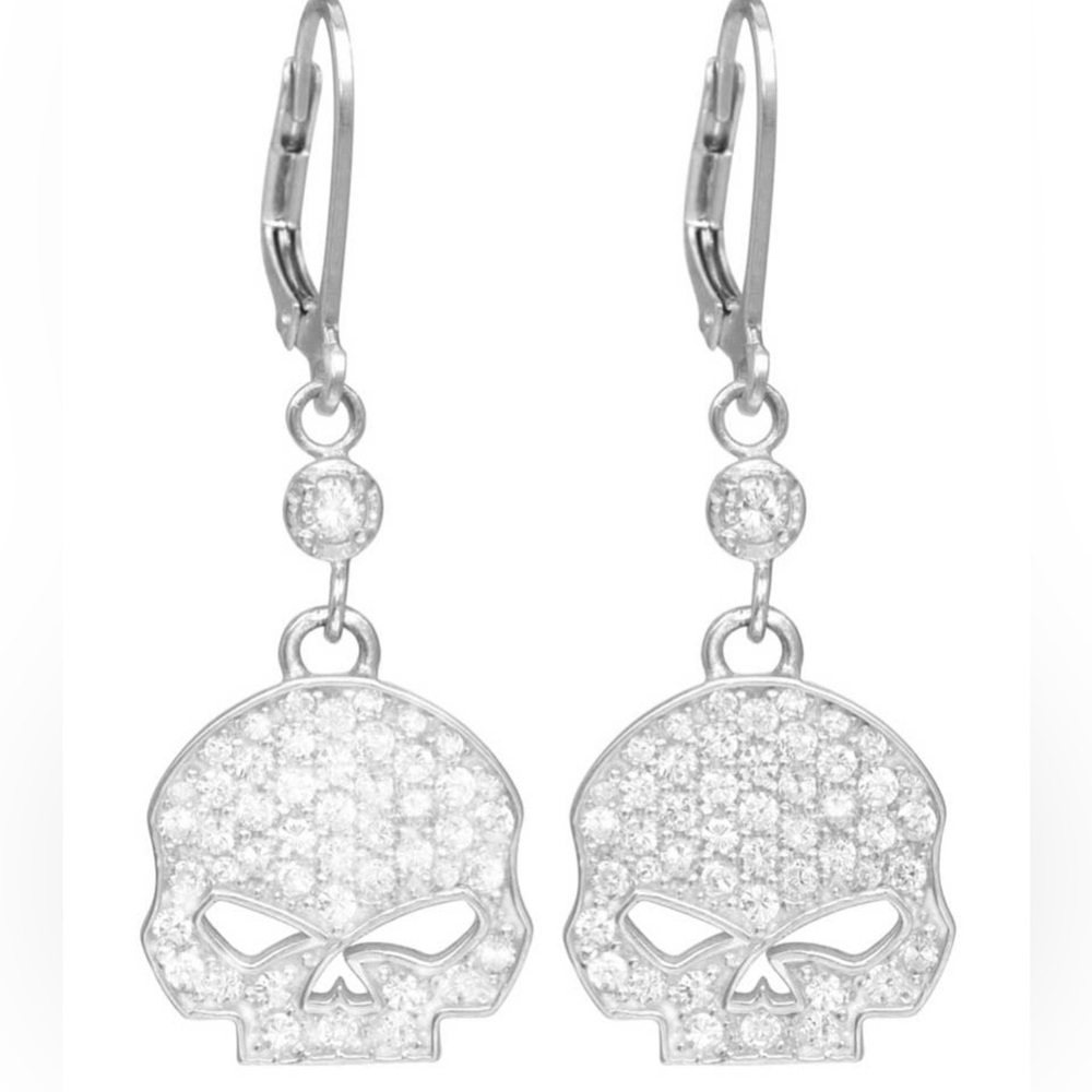 Harley-Davidson® Women's Earrings, Bling Willie G Skull Dangles, MOD 925 Silver - Picture 8 of 11
